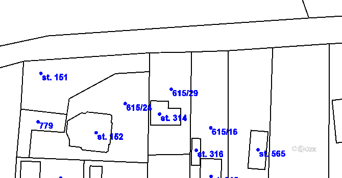 Parcela st. 615/29 v KÚ Kytín, Katastrální mapa