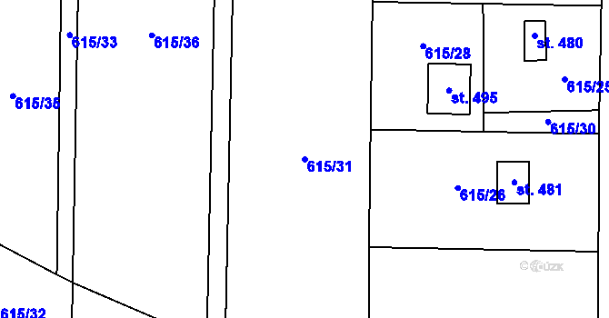 Parcela st. 615/31 v KÚ Kytín, Katastrální mapa