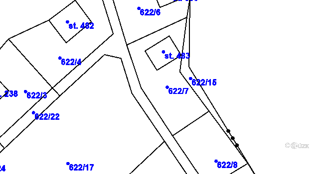 Parcela st. 622/7 v KÚ Kytín, Katastrální mapa