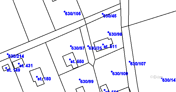 Parcela st. 630/25 v KÚ Kytín, Katastrální mapa