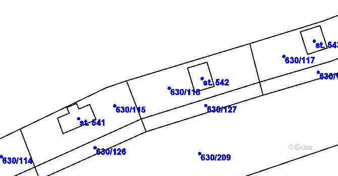 Parcela st. 630/116 v KÚ Kytín, Katastrální mapa
