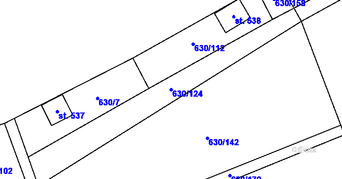 Parcela st. 630/124 v KÚ Kytín, Katastrální mapa