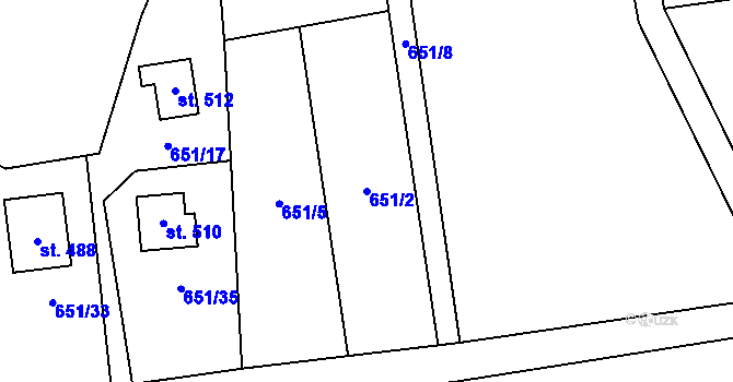 Parcela st. 651/2 v KÚ Kytín, Katastrální mapa