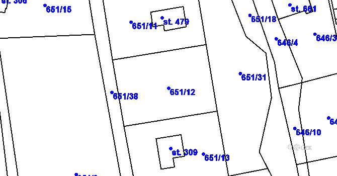 Parcela st. 651/12 v KÚ Kytín, Katastrální mapa