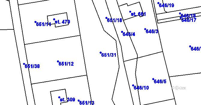 Parcela st. 651/31 v KÚ Kytín, Katastrální mapa