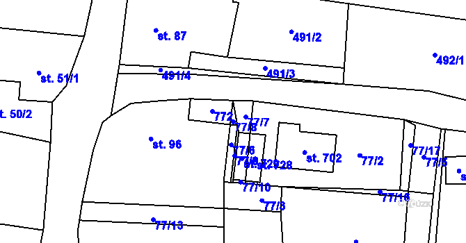 Parcela st. 77/8 v KÚ Kytín, Katastrální mapa