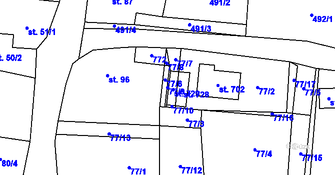 Parcela st. 77/9 v KÚ Kytín, Katastrální mapa