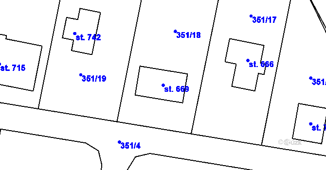 Parcela st. 669 v KÚ Kytín, Katastrální mapa