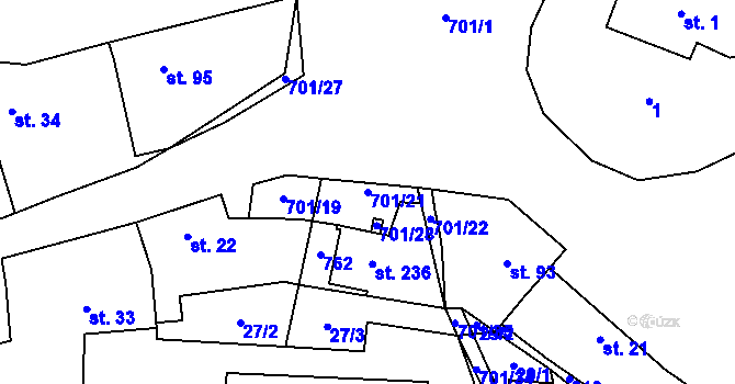 Parcela st. 701/21 v KÚ Kytín, Katastrální mapa