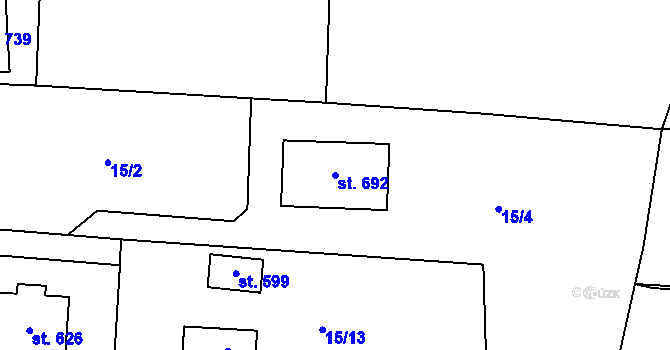 Parcela st. 692 v KÚ Kytín, Katastrální mapa