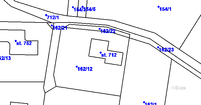 Parcela st. 712 v KÚ Kytín, Katastrální mapa