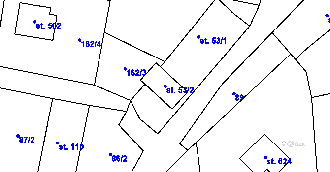 Parcela st. 53/2 v KÚ Kytín, Katastrální mapa