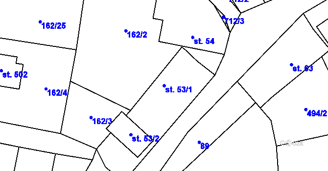 Parcela st. 53/1 v KÚ Kytín, Katastrální mapa