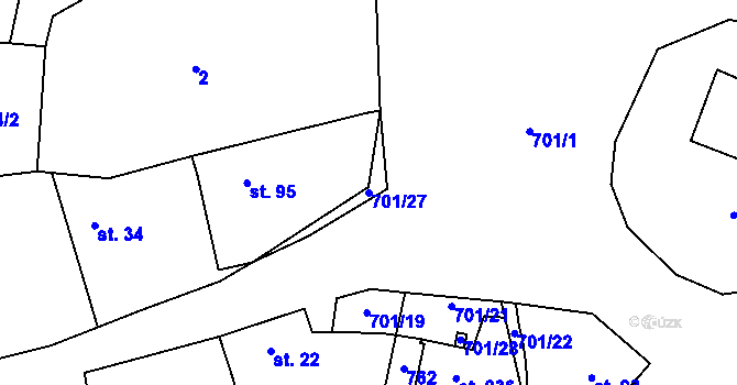 Parcela st. 701/27 v KÚ Kytín, Katastrální mapa