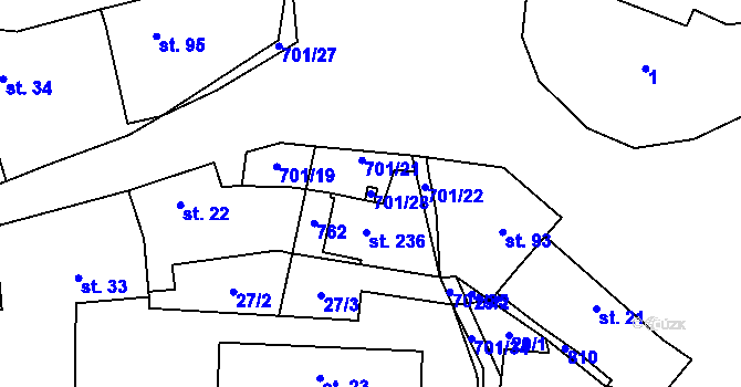 Parcela st. 701/28 v KÚ Kytín, Katastrální mapa