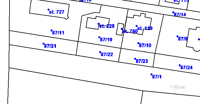 Parcela st. 87/22 v KÚ Kytín, Katastrální mapa