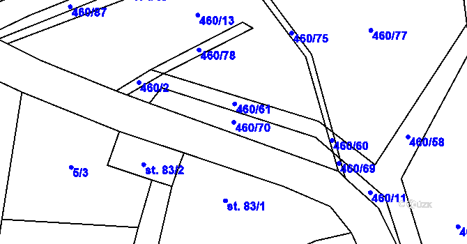 Parcela st. 460/70 v KÚ Kytín, Katastrální mapa