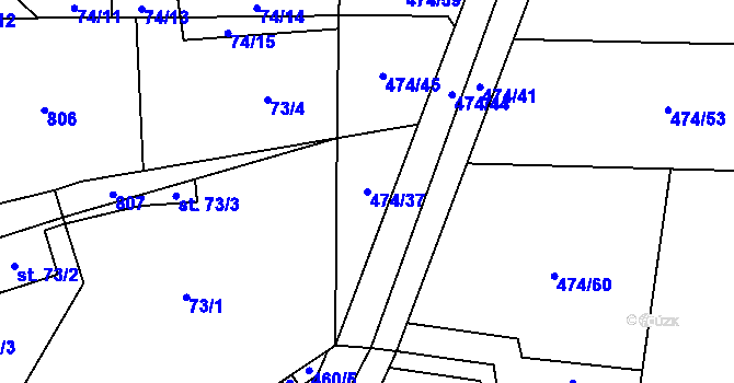 Parcela st. 474/37 v KÚ Kytín, Katastrální mapa