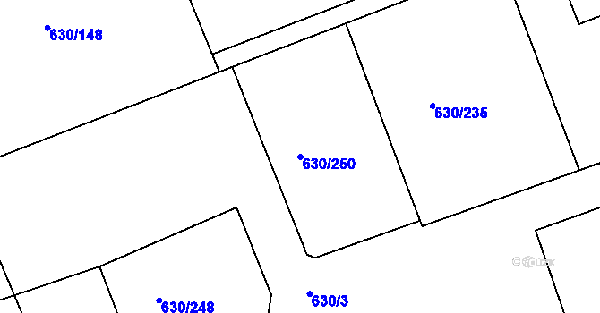 Parcela st. 630/250 v KÚ Kytín, Katastrální mapa