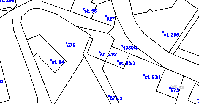 Parcela st. 53/2 v KÚ Falknov, Katastrální mapa