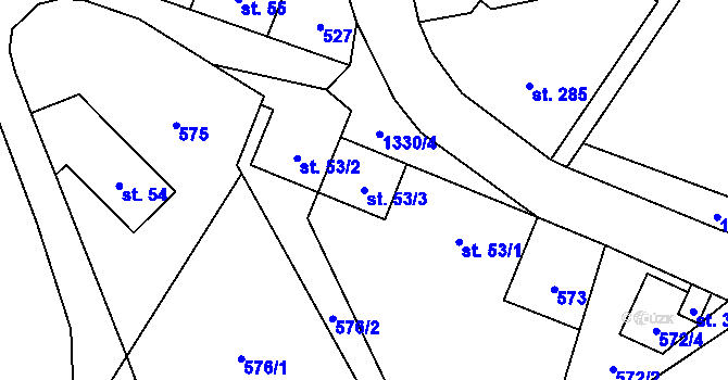 Parcela st. 53/3 v KÚ Falknov, Katastrální mapa