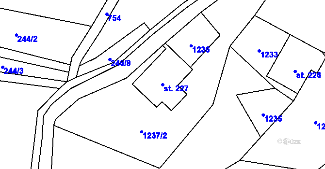 Parcela st. 227 v KÚ Falknov, Katastrální mapa