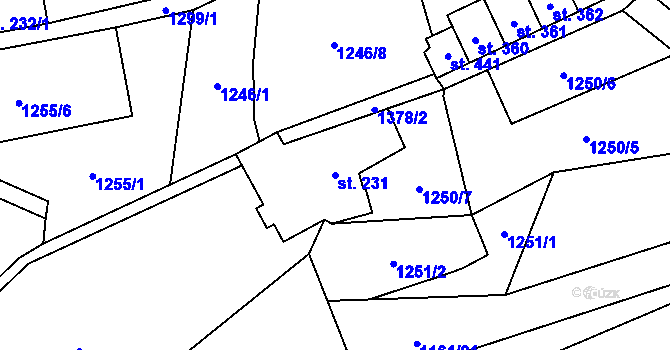 Parcela st. 231 v KÚ Falknov, Katastrální mapa