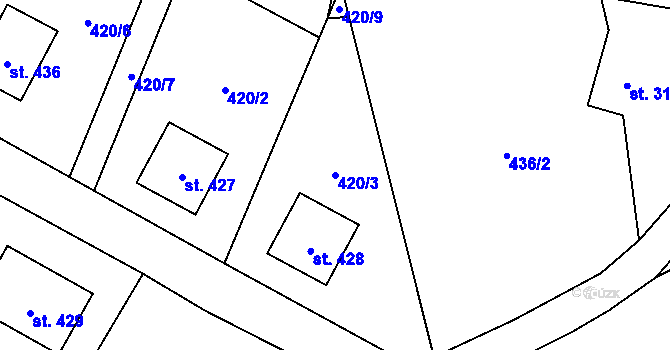 Parcela st. 420/3 v KÚ Falknov, Katastrální mapa