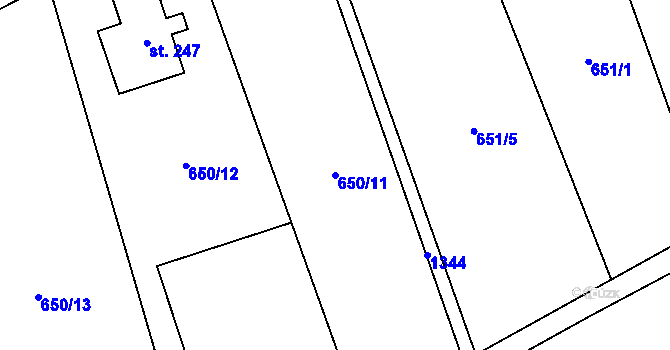 Parcela st. 650/11 v KÚ Falknov, Katastrální mapa