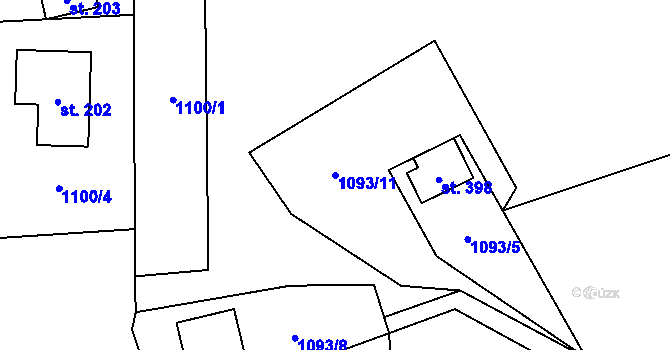 Parcela st. 1093/11 v KÚ Falknov, Katastrální mapa