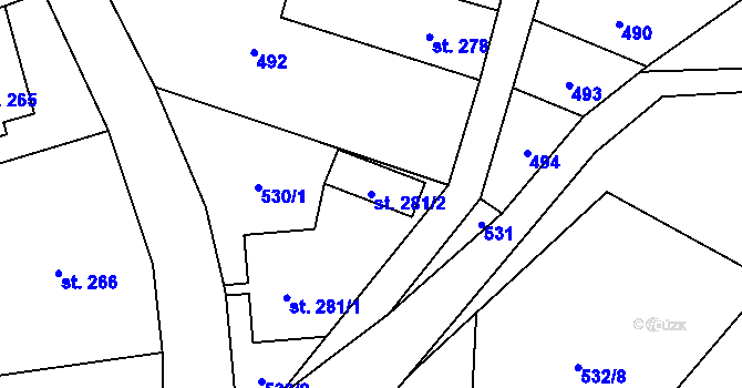 Parcela st. 281/2 v KÚ Falknov, Katastrální mapa