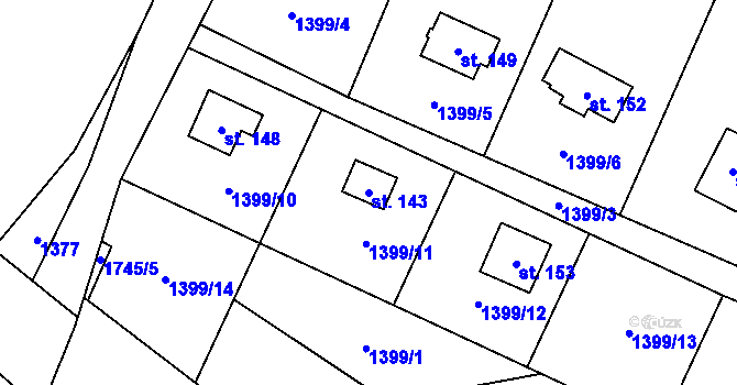 Parcela st. 143 v KÚ Kyžlířov, Katastrální mapa