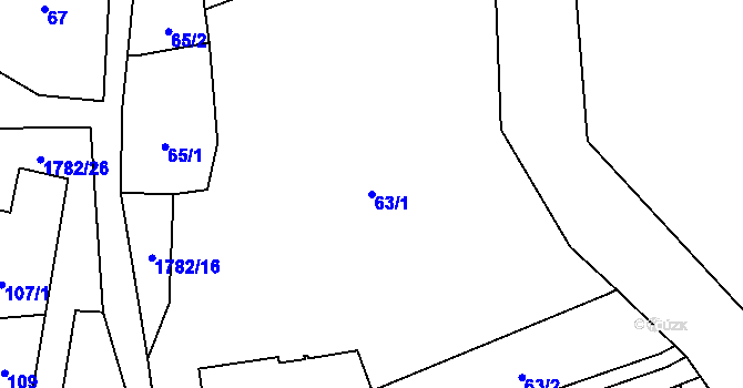 Parcela st. 63/1 v KÚ Kyžlířov, Katastrální mapa