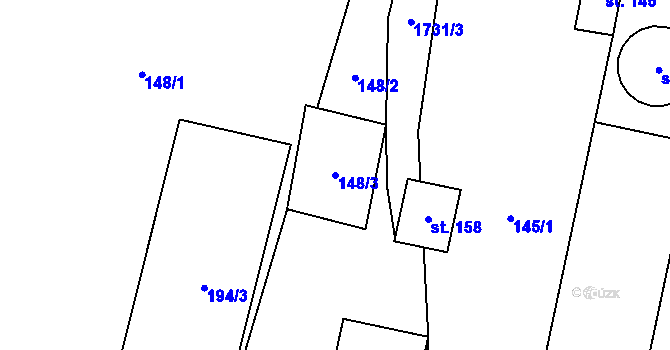 Parcela st. 148/3 v KÚ Kyžlířov, Katastrální mapa