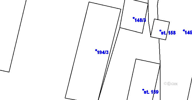 Parcela st. 194/3 v KÚ Kyžlířov, Katastrální mapa