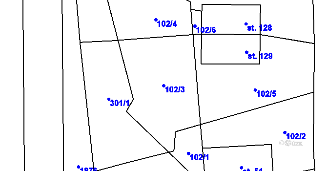 Parcela st. 102/3 v KÚ Kyžlířov, Katastrální mapa