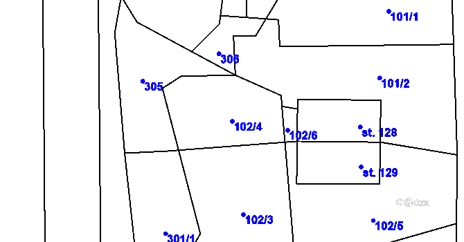 Parcela st. 102/4 v KÚ Kyžlířov, Katastrální mapa
