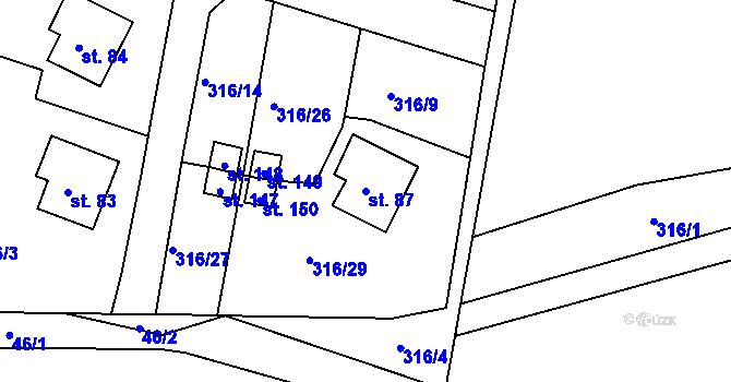 Parcela st. 87 v KÚ Labské Chrčice, Katastrální mapa