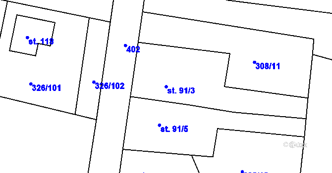 Parcela st. 91/3 v KÚ Labské Chrčice, Katastrální mapa