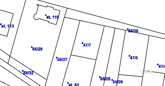 Parcela st. 47/7 v KÚ Labské Chrčice, Katastrální mapa