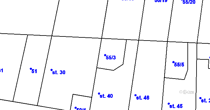 Parcela st. 55/3 v KÚ Labské Chrčice, Katastrální mapa