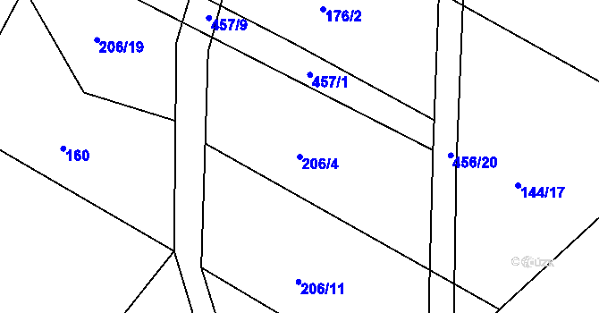 Parcela st. 206/4 v KÚ Labské Chrčice, Katastrální mapa