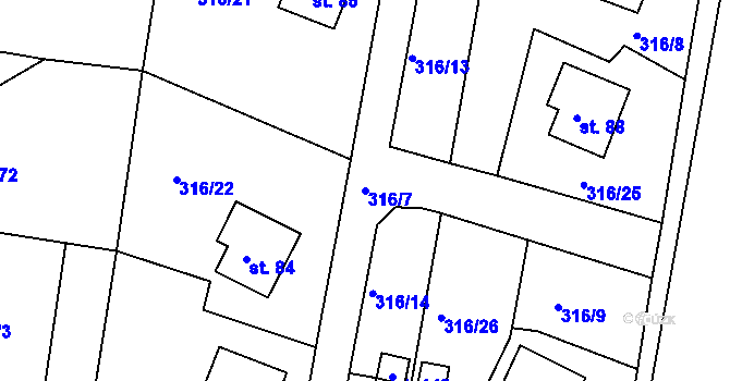 Parcela st. 316/7 v KÚ Labské Chrčice, Katastrální mapa
