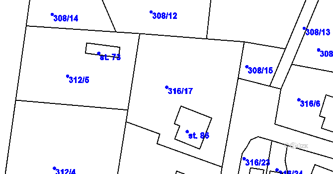 Parcela st. 316/17 v KÚ Labské Chrčice, Katastrální mapa