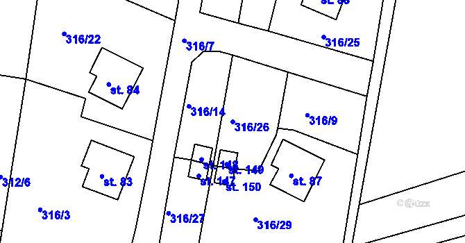 Parcela st. 316/26 v KÚ Labské Chrčice, Katastrální mapa