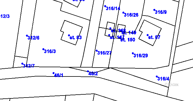 Parcela st. 316/27 v KÚ Labské Chrčice, Katastrální mapa