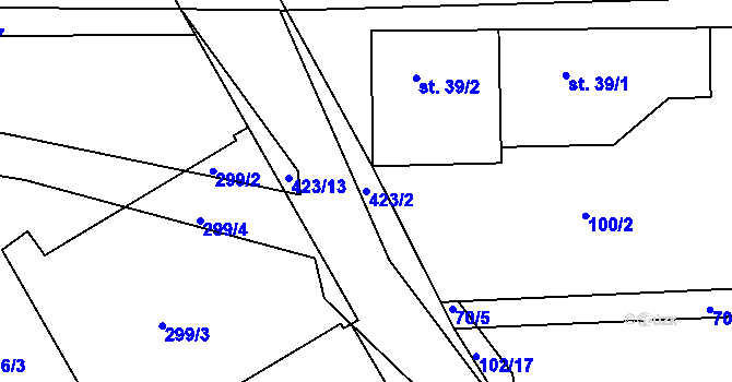 Parcela st. 423/2 v KÚ Labské Chrčice, Katastrální mapa
