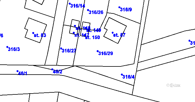 Parcela st. 316/29 v KÚ Labské Chrčice, Katastrální mapa