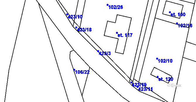 Parcela st. 423/3 v KÚ Labské Chrčice, Katastrální mapa