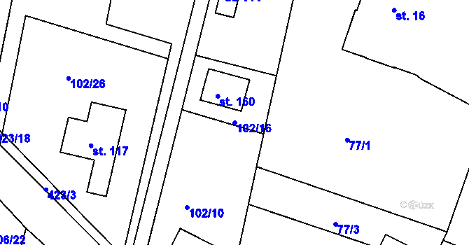 Parcela st. 102/16 v KÚ Labské Chrčice, Katastrální mapa